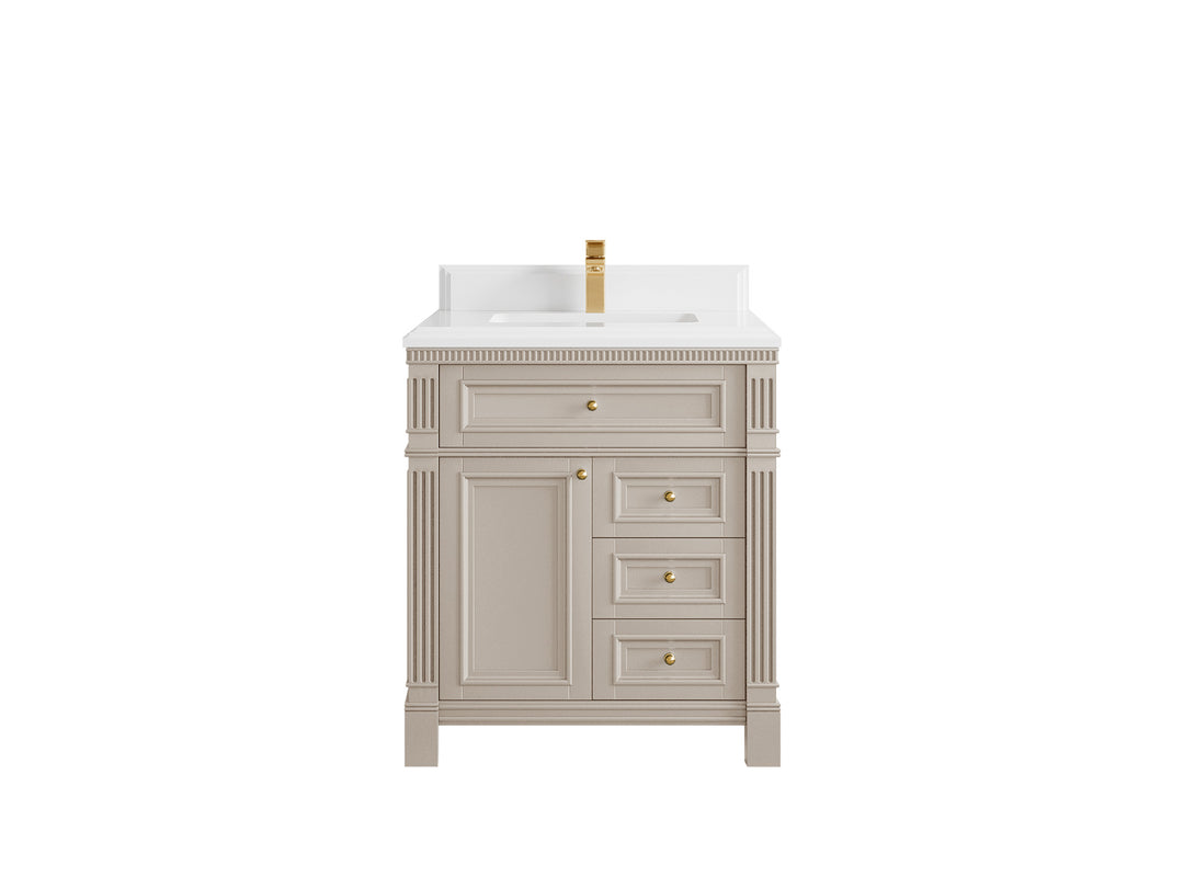 Paris 30 in. W x 22 in. D Single Sink Bathroom Vanity in Fine Grain   with 1.5 in White Quartz Countertop
