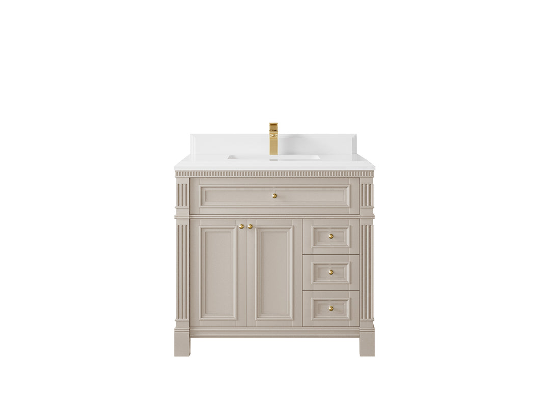 Paris 36 in. W x 22 in. D Center Sink Bathroom Vanity in Fine Grain  with 1.5 in White Quartz Countertop