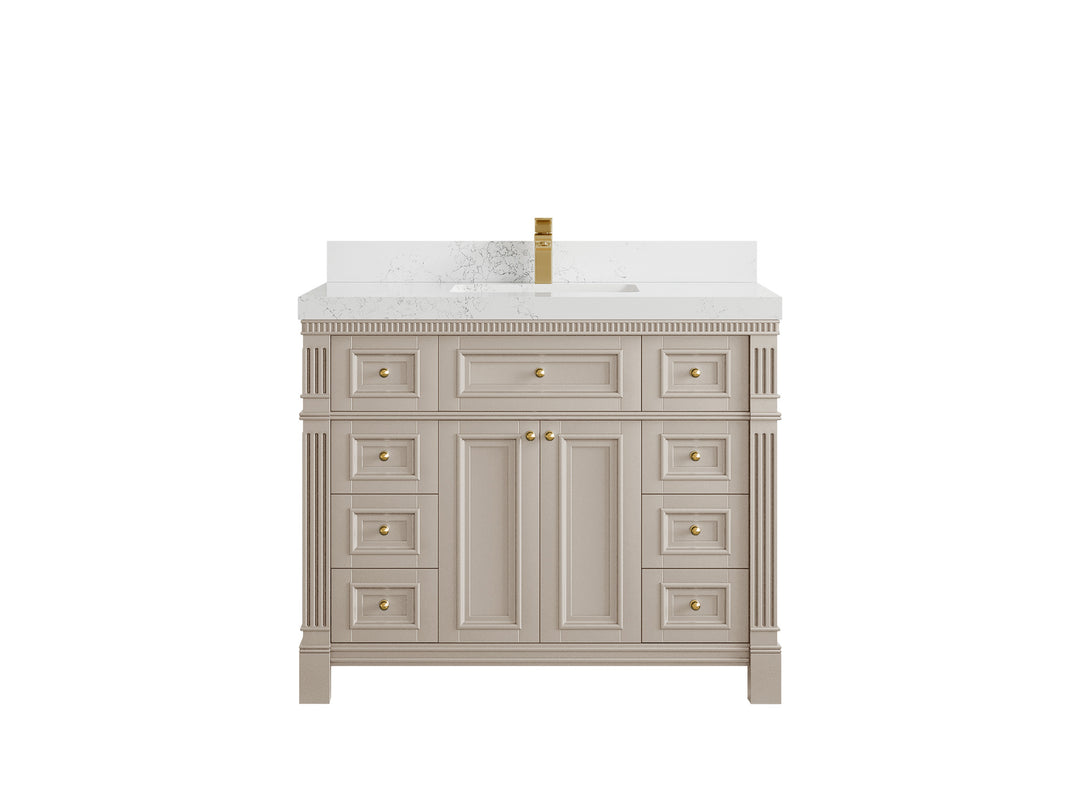 Paris 42 in. W x 22 in. D Single Sink Bathroom Vanity in Fine Grain  with 2 in Empira White Quartz Countertop