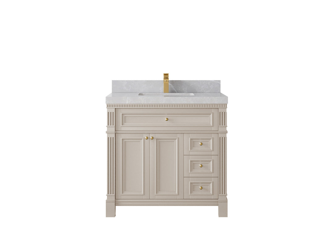 Paris 36 in. W x 22 in. D Center Sink Bathroom Vanity in Fine Grain  with 2 in Pearl Light Gray Quartz Countertop