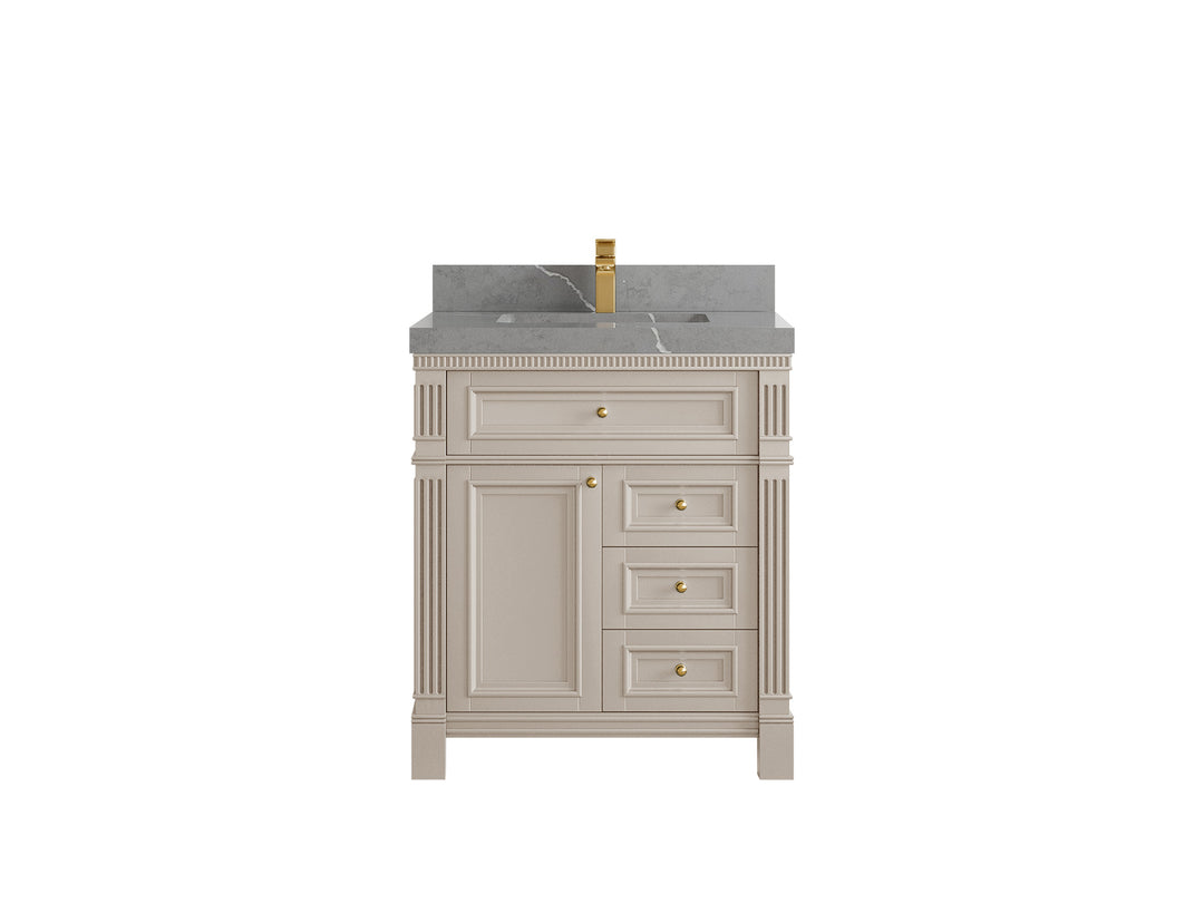 Paris 30 in. W x 22 in. D Single Sink Bathroom Vanity in Fine Grain   with 2 in Piatra Gray Quartz Countertop