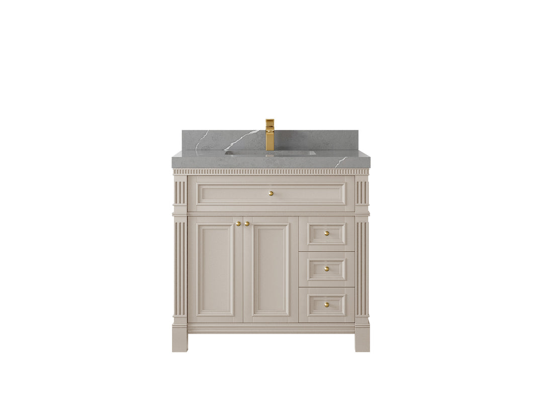 Paris 36 in. W x 22 in. D Center Sink Bathroom Vanity in Fine Grain  with 2 in Piatra Gray Quartz Countertop