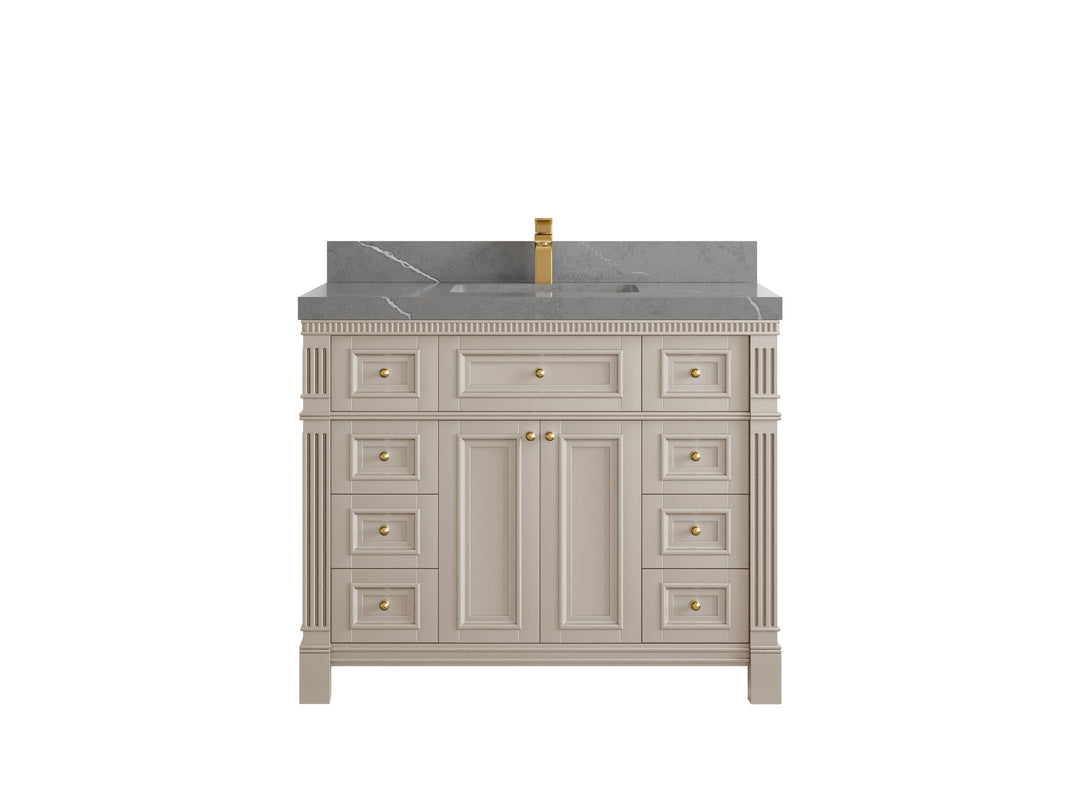 Paris 42 in. W x 22 in. D Single Sink Bathroom Vanity in Fine Grain  with 2 in Piatra Gray Quartz Countertop