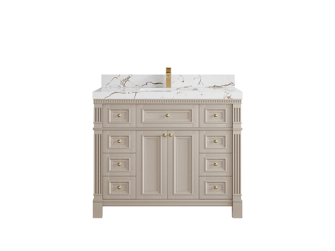 Paris 42 in. W x 22 in. D Single Sink Bathroom Vanity in Fine Grain  with 2 in Viola Brown Quartz Countertop