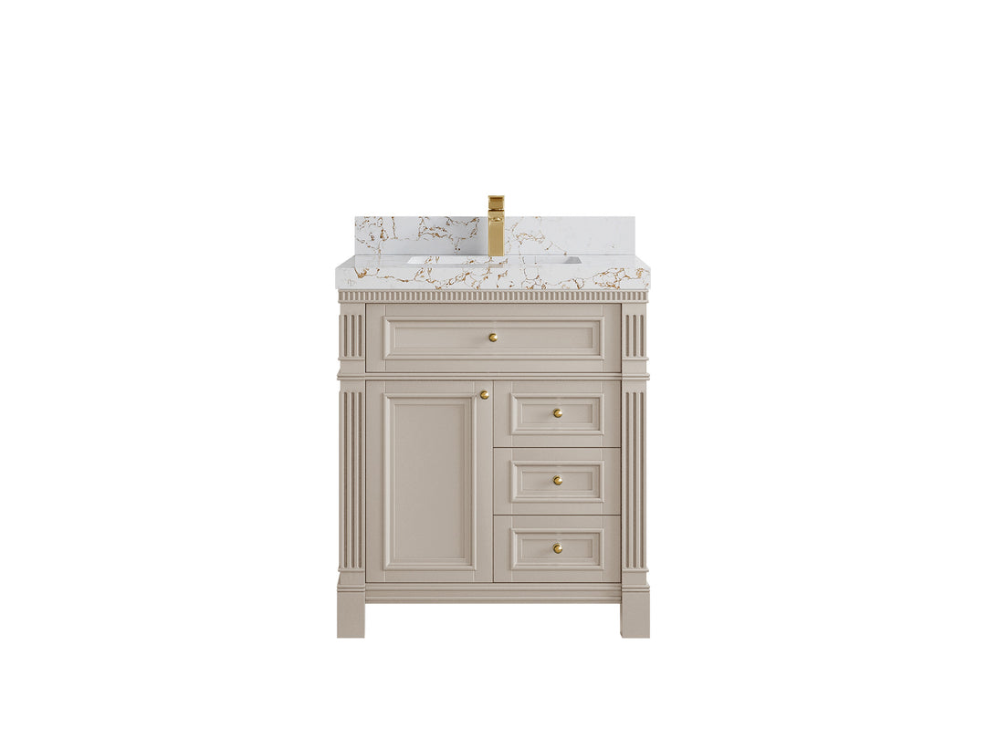 Paris 30 in. W x 22 in. D Single Sink Bathroom Vanity in Fine Grain   with 2 in Viola Gold Quartz Countertop