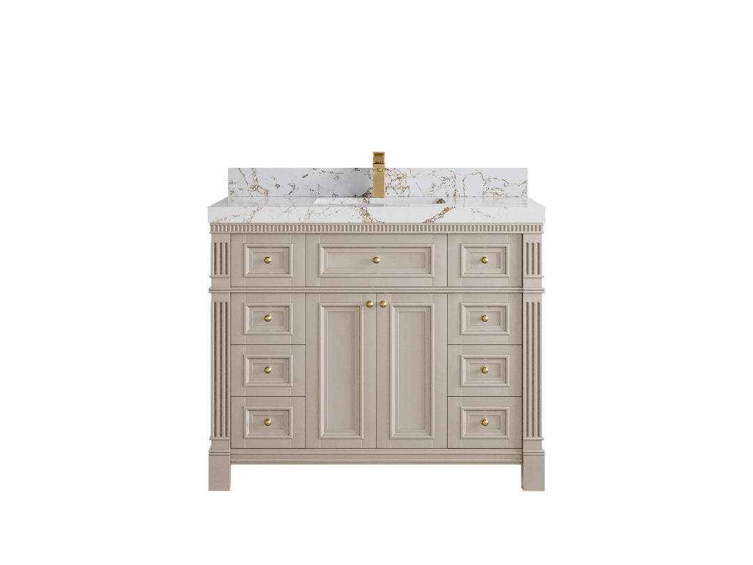 Paris 42 in. W x 22 in. D Single Sink Bathroom Vanity in Fine Grain  with 2 in Viola Gold Quartz Countertop