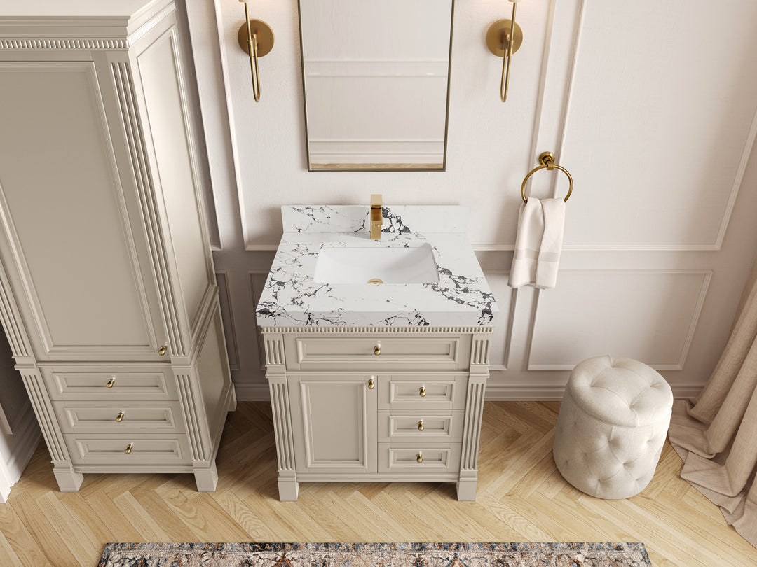 Paris 30 in. W x 22 in. D Single Sink Bathroom Vanity in Fine Grain   with 2 in Viola Night Quartz Countertop – Top View