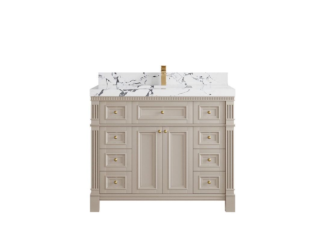 Paris 42 in. W x 22 in. D Single Sink Bathroom Vanity in Fine Grain  with 2 in Viola Night Quartz Countertop