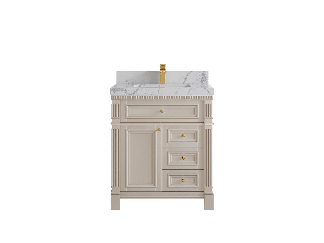 Paris 30 in. W x 22 in. D Single Sink Bathroom Vanity in Fine Grain   with 2 in Venatino Quartz Countertop