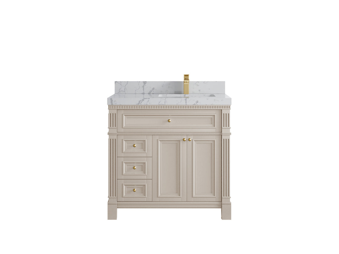 Paris 36 in. W x 22 in. D Right  Offset Sink Bathroom Vanity in Fine Grain with 2 in Venatino Quartz Countertop