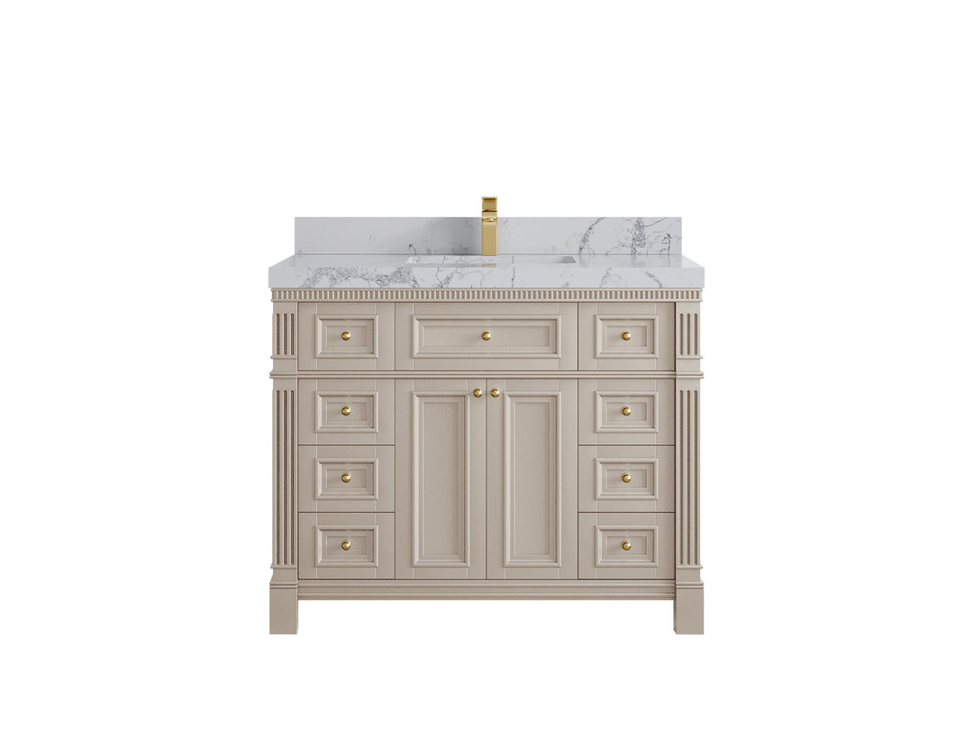 Paris 42 in. W x 22 in. D Single Sink Bathroom Vanity in Fine Grain  with 2 in Venatino Quartz Countertop