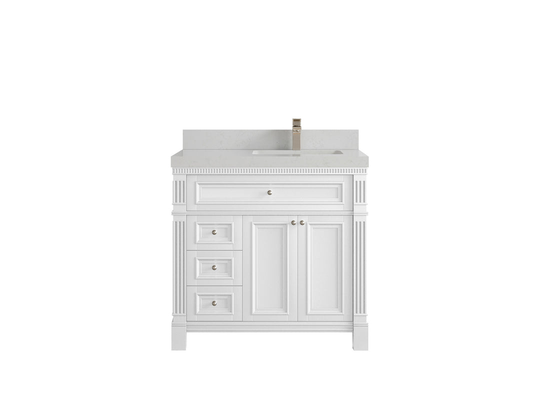 Paris 36 in. W x 22 in. D Right  Offset Sink Bathroom Vanity in White  with 2 in Carrara Quartz Countertop