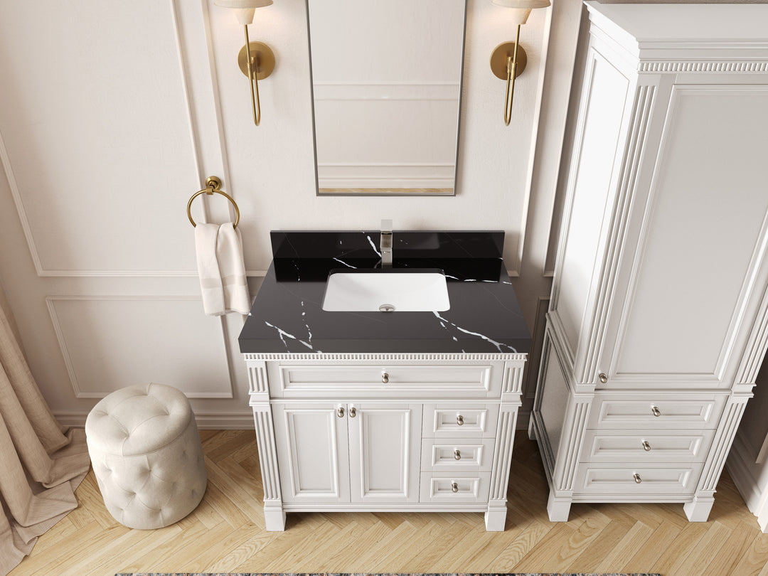 Paris 36 in. W x 22 in. D Center Sink Bathroom Vanity in  White - Cabinet only