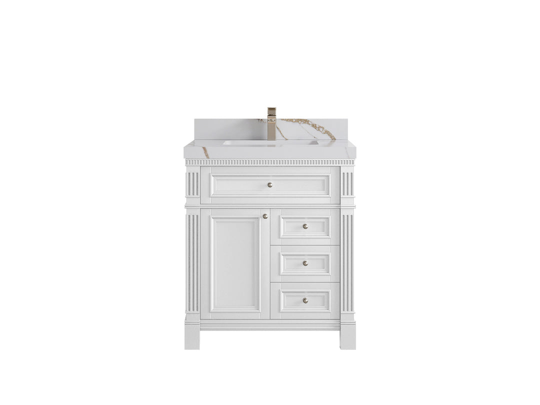 Paris 30 in. W x 22 in. D  Single  Sink Bathroom Vanity in White  with 2 in Calacatta Gold Quartz Countertop