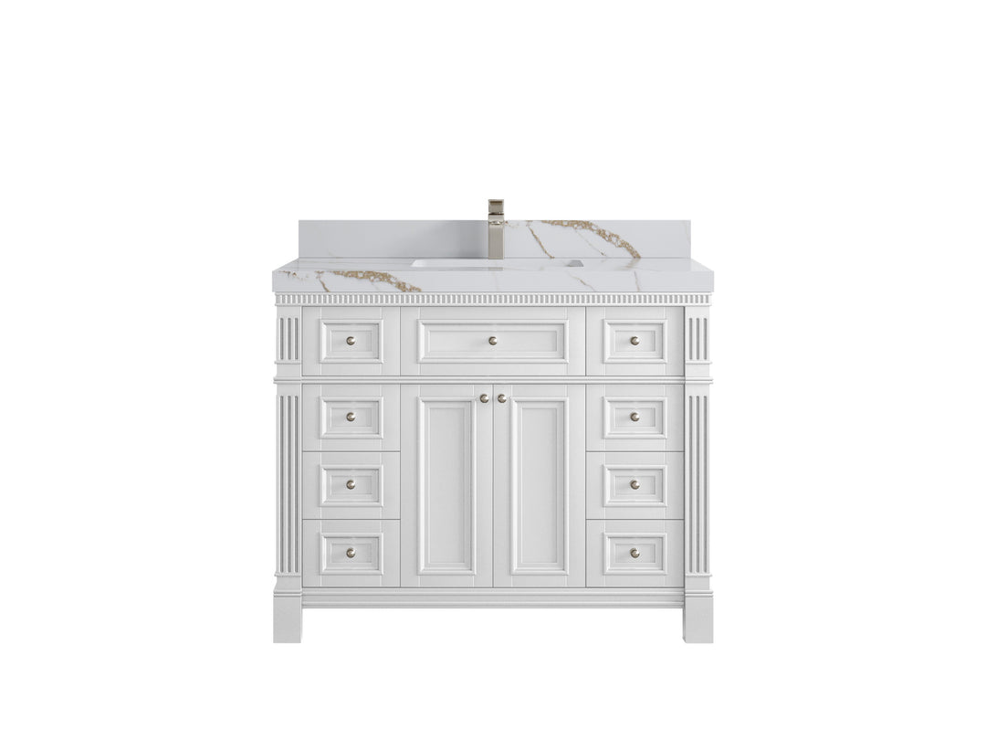 Paris 42 in. W x 22 in. D Single Sink Bathroom Vanity in White with 2 in Calacatta Laza Quartz Countertop