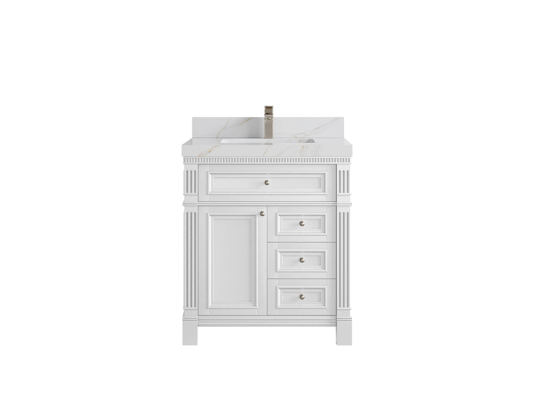 Paris 30 in. W x 22 in. D  Single  Sink Bathroom Vanity in White  with 2 in Calacatta Sienna Quartz Countertop