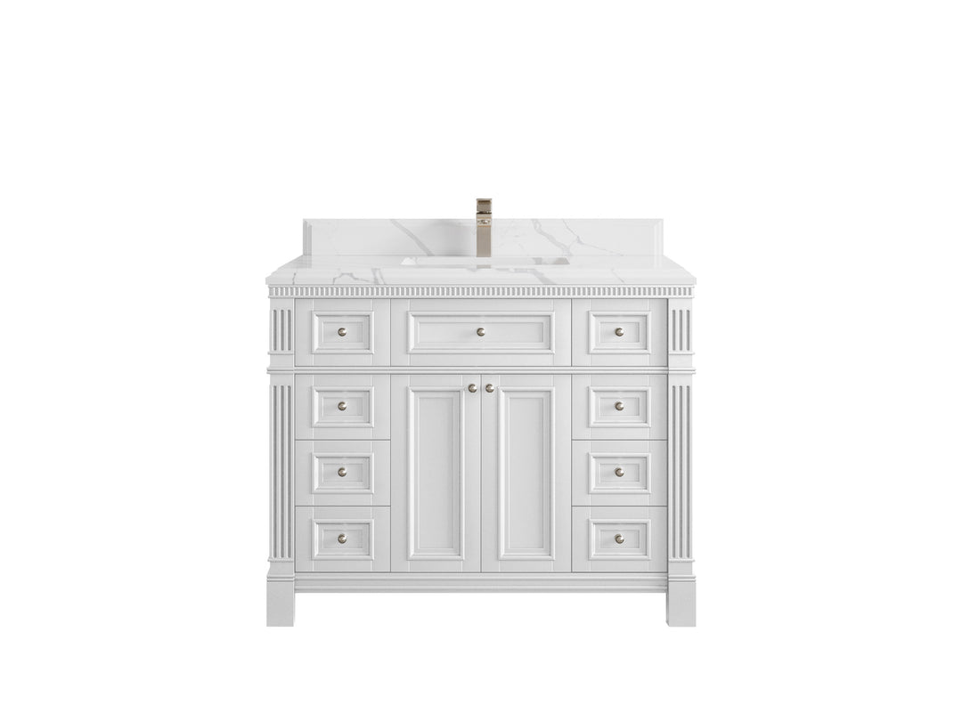 Paris 42 in. W x 22 in. D Single Sink Bathroom Vanity in White with 1.5 in Calacatta Laza Quartz Countertop