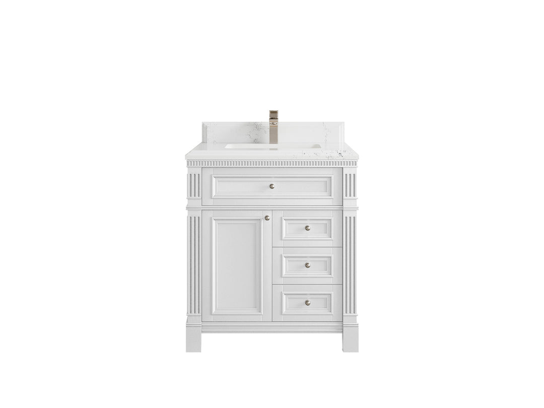 Paris 30 in. W x 22 in. D Single Sink Bathroom Vanity in White  with 1.5 in Empira White Quartz Countertop
