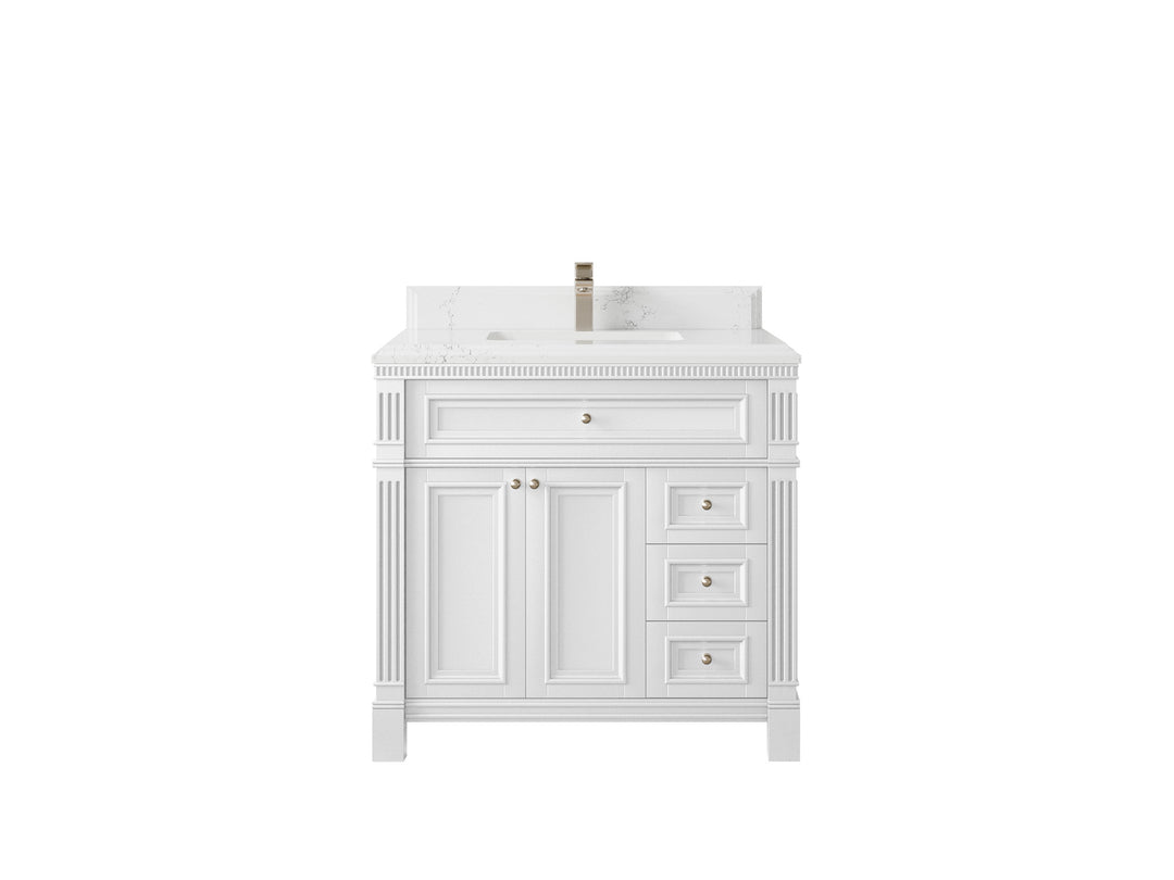Paris 36 in. W x 22 in. D Center Sink Bathroom Vanity in White  with 1.5 in Empira White Quartz Countertop