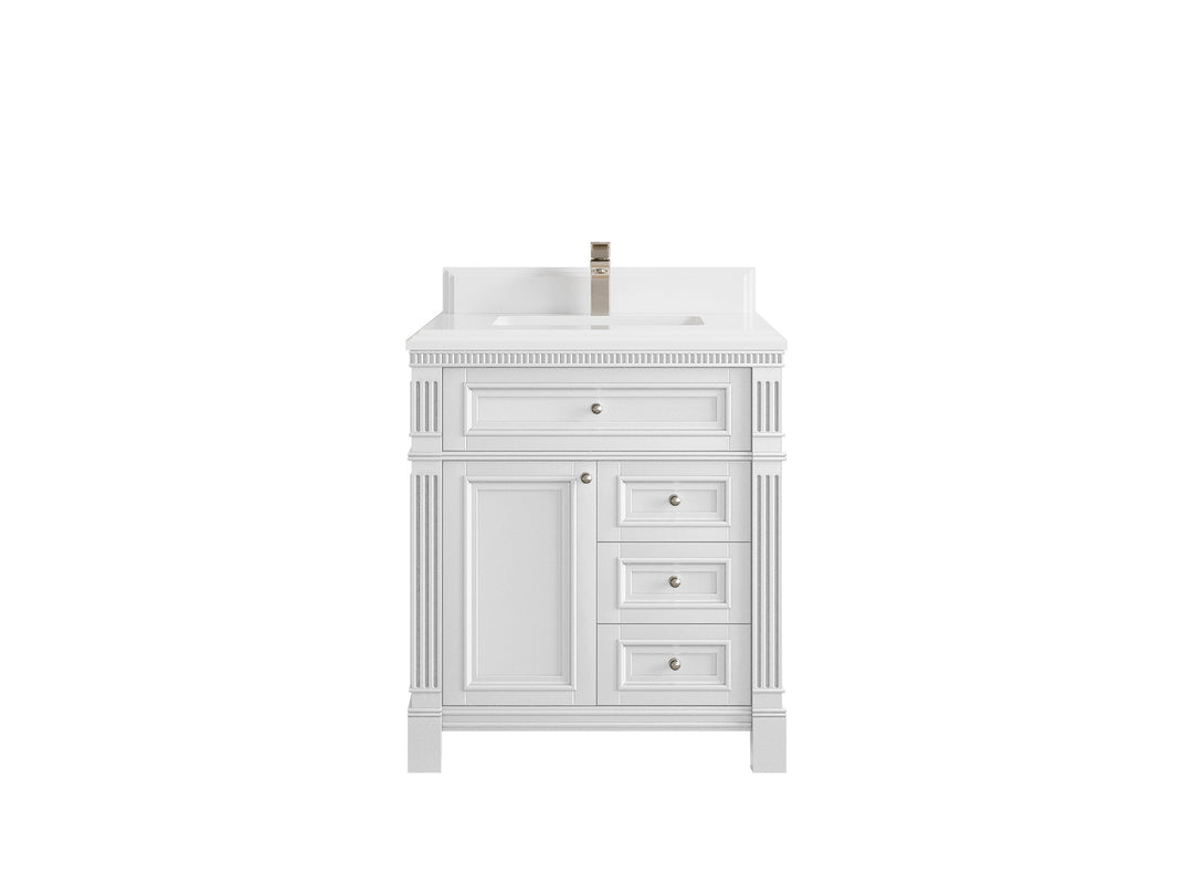 Paris 30 in. W x 22 in. D Single Sink Bathroom Vanity in White  with 1.5 in White Quartz Countertop