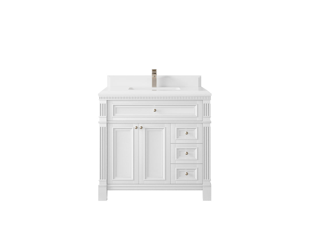 Paris 36 in. W x 22 in. D Center Sink Bathroom Vanity in White  with 1.5 in White Quartz Countertop