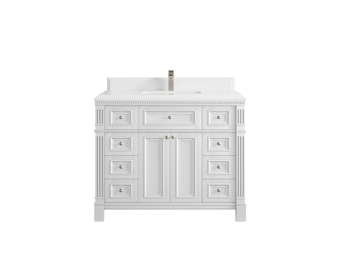 Paris 42 in. W x 22 in. D Single Sink Bathroom Vanity in White with 1.5 in White Quartz Countertop