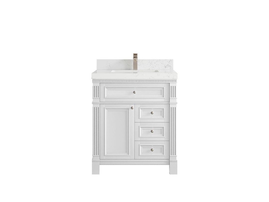 Paris 30 in. W x 22 in. D Single Sink Bathroom Vanity in White  with 2 in Empira White Quartz Countertop