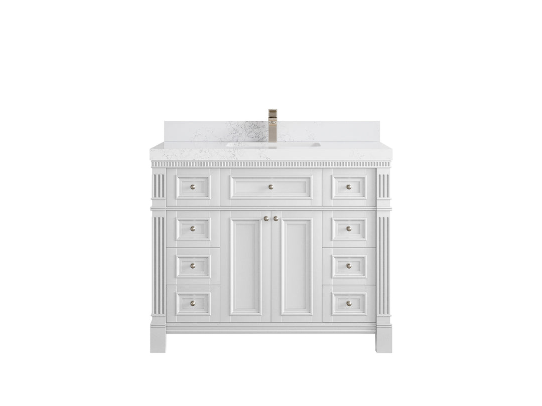 Paris 42 in. W x 22 in. D Single Sink Bathroom Vanity in White with 2 in Empira White Quartz Countertop