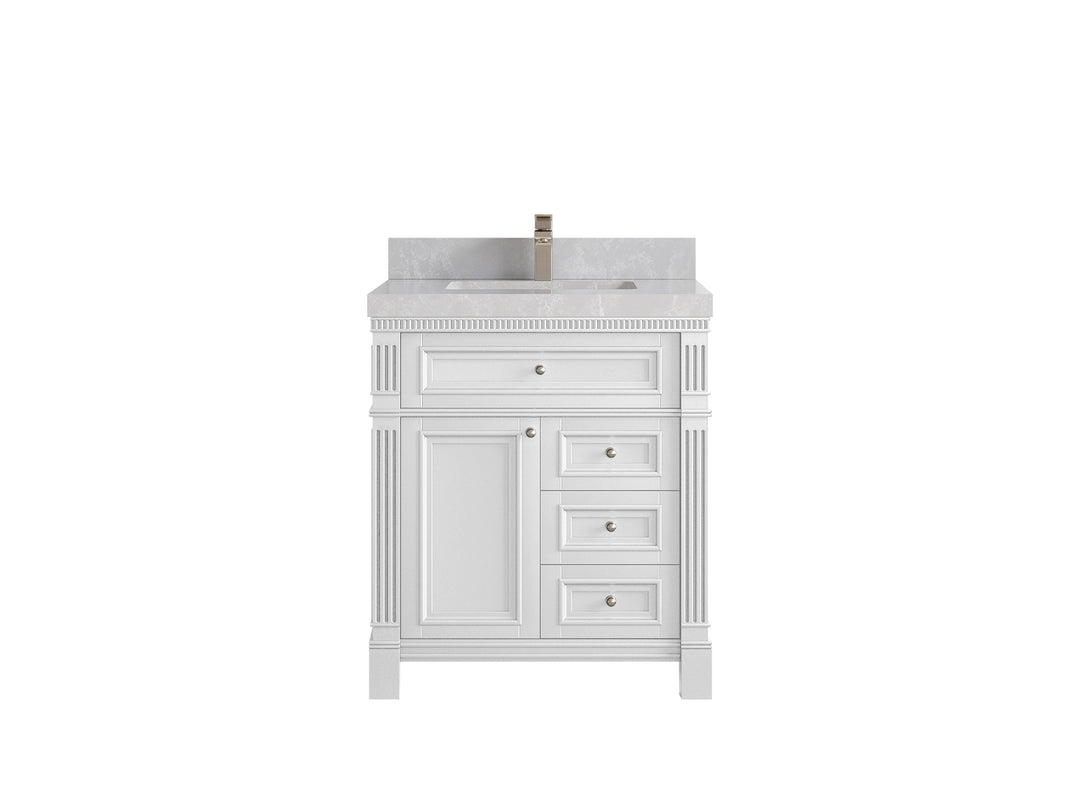 Paris 30 in. W x 22 in. D Single Sink Bathroom Vanity in White  with 2 in Pearl Light Gray Quartz Countertop