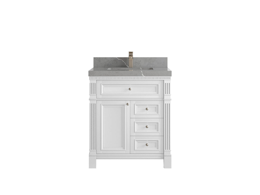 Paris 30 in. W x 22 in. D Single Sink Bathroom Vanity in White  with 2 in Piatra Gray Quartz Countertop