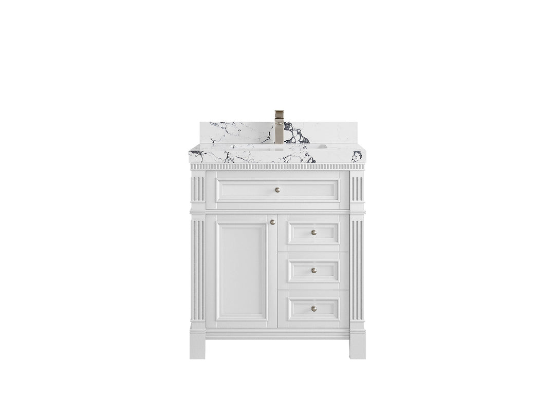 Paris 30 in. W x 22 in. D Single Sink Bathroom Vanity in White  with 2 in Viola Night Quartz Countertop