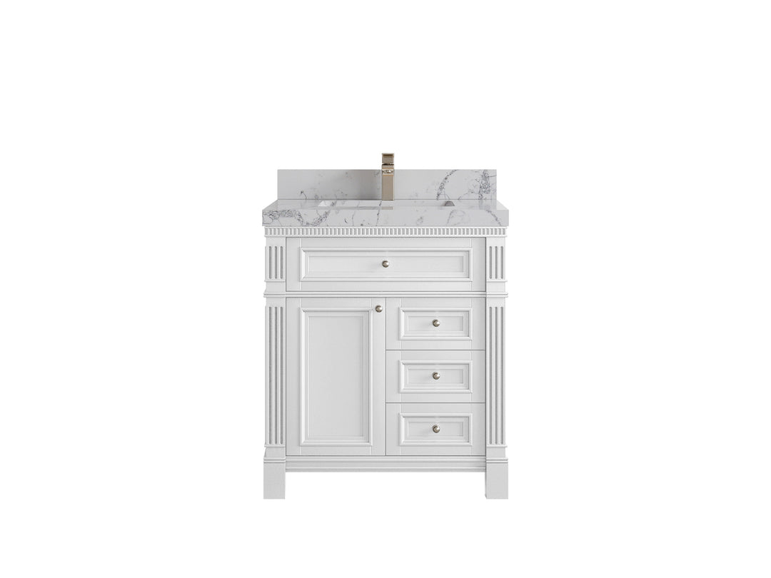 Paris 30 in. W x 22 in. D Single Sink Bathroom Vanity in White  with 2 in Venatino Quartz Countertop