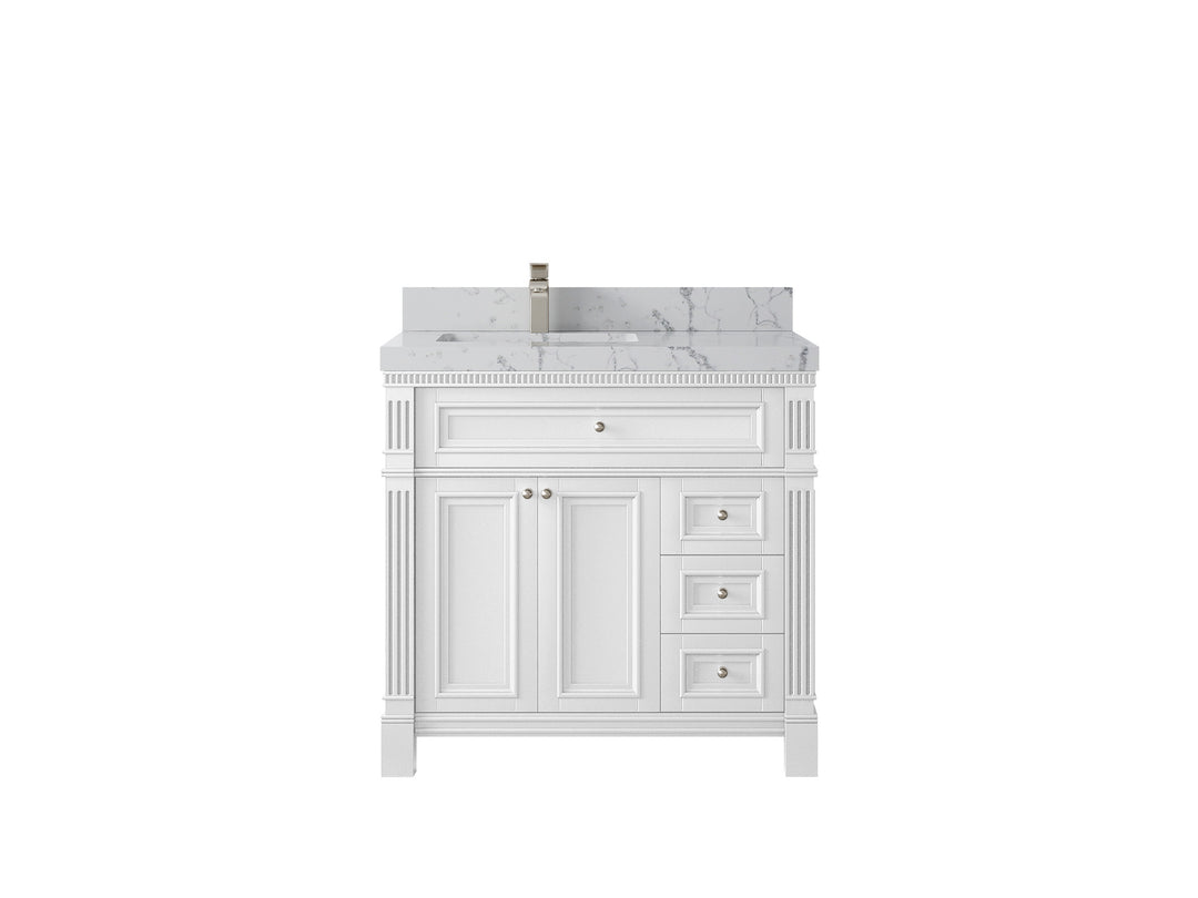 Paris 36 in. W x 22 in. D Left Offset Sink Bathroom Vanity in White with 2 in Venatino Quartz Countertop