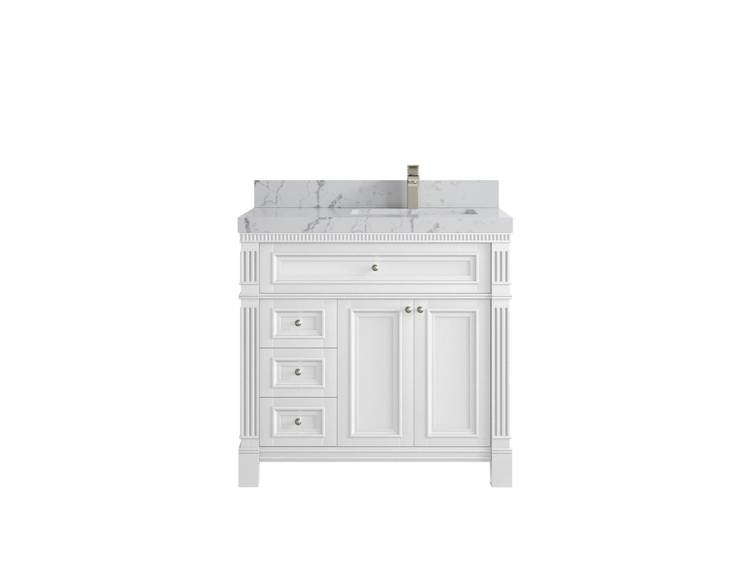 Paris 36 in. W x 22 in. D Right  Offset Sink Bathroom Vanity in White  with 2 in Venatino Quartz Countertop