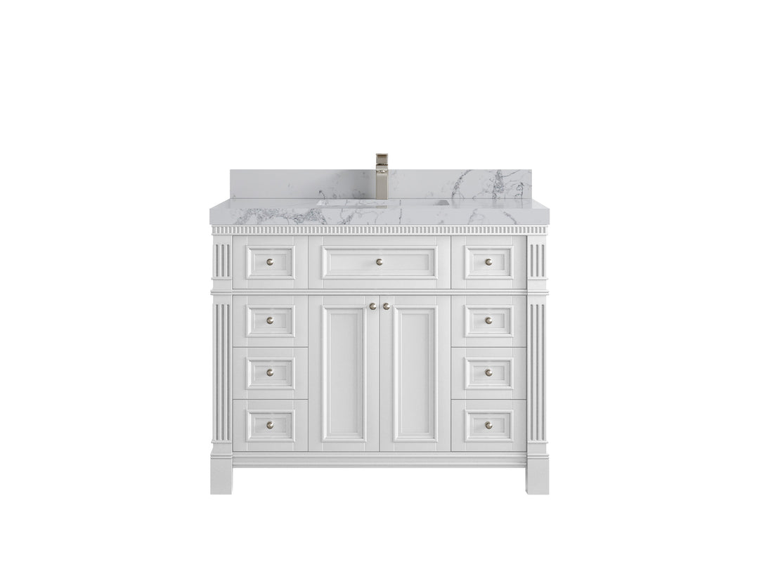 Paris 42 in. W x 22 in. D Single Sink Bathroom Vanity in White with 2 in Venatino Quartz Countertop