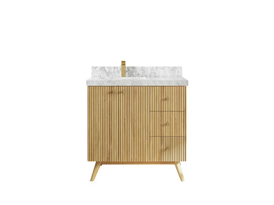 Pasadena Teak Wood 36 in. W x 22 in. D Left Offset Sink Bathroom Vanity