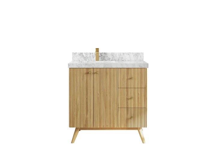 Pasadena Teak Wood 36 in. W x 22 in. D Left Offset Sink Bathroom Vanity - photo 10