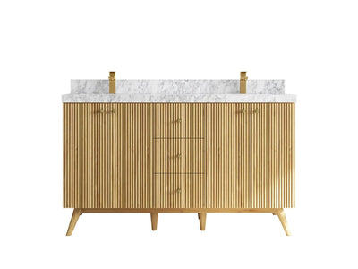 Pasadena Teak Wood 60 in. W x 22 in. D Double Sink Bathroom Vanity