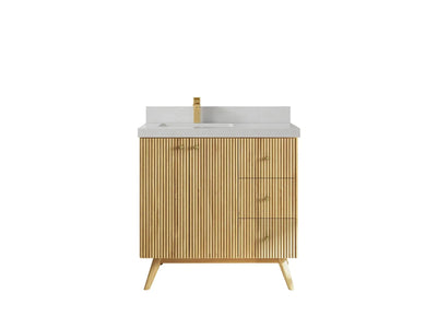 Pasadena Teak Wood 36 in. W x 22 in. D Left Offset Sink Bathroom Vanity