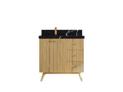 Pasadena Teak Wood 36 in. W x 22 in. D Left Offset Sink Bathroom Vanity