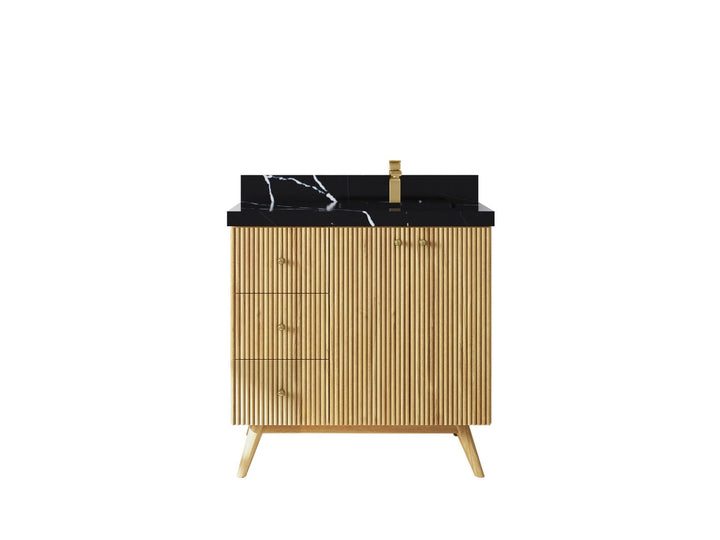 Pasadena Teak Wood 36 in. W x 22 in. D Right Offset Sink Bathroom Vanity - photo 8