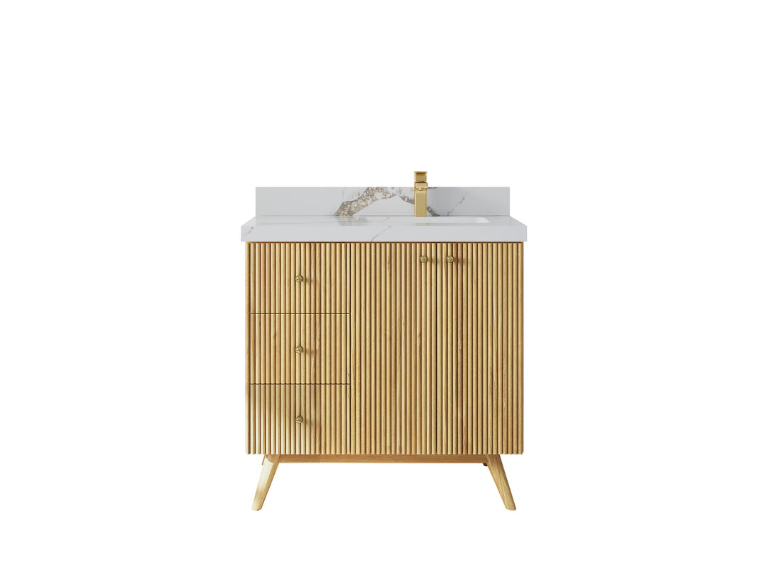 Pasadena Teak Wood 36 in. W x 22 in. D Right Offset Sink Bathroom Vanity
