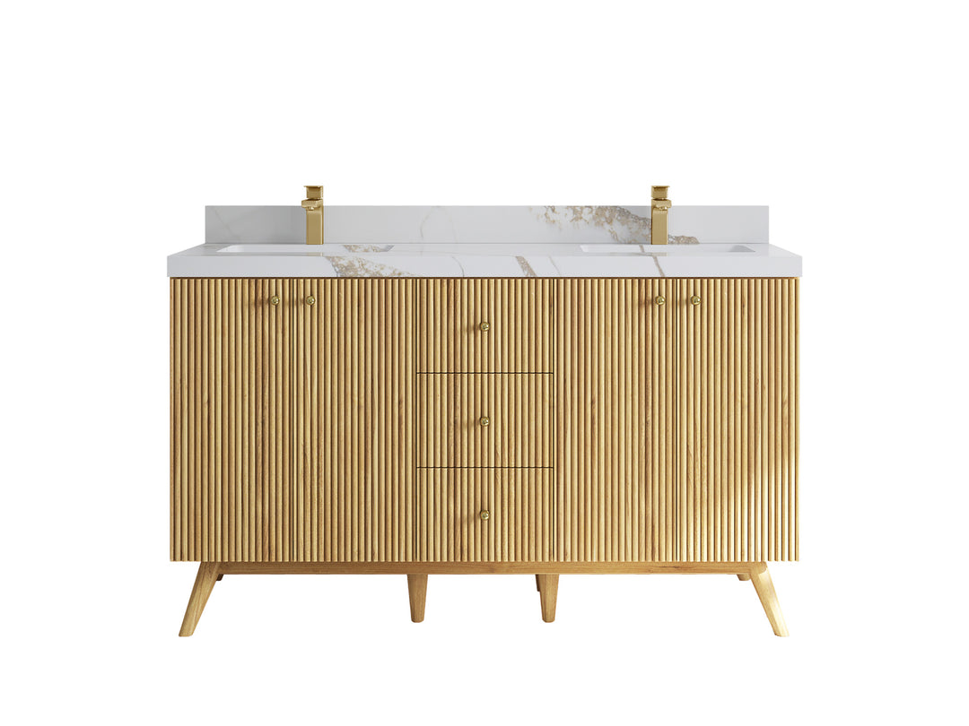 Pasadena Teak Wood 60 in. W x 22 in. D Double Sink Bathroom Vanity