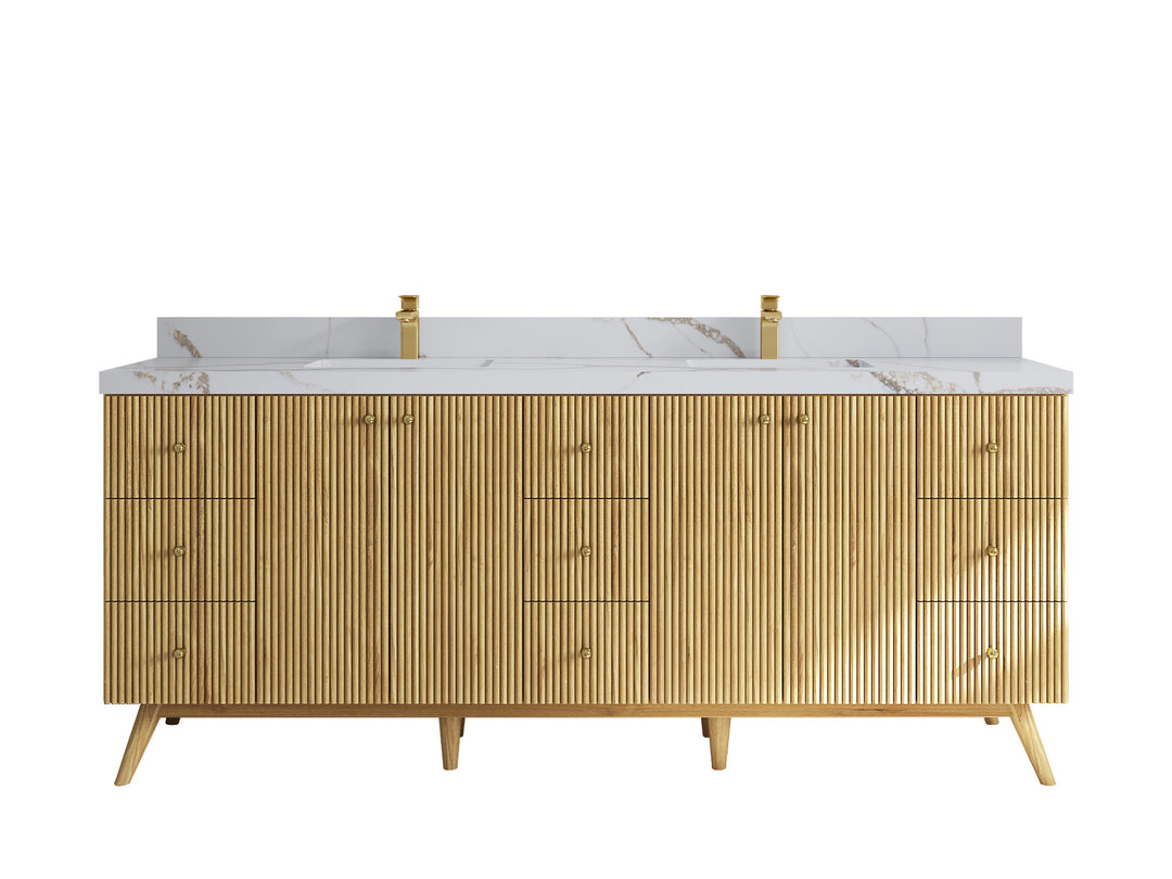 Pasadena Teak Wood 84 in. W x 22 in. D Double Sink Bathroom Vanity