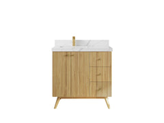 Pasadena Teak Wood 36 in. W x 22 in. D Left Offset Sink Bathroom Vanity - photo 7