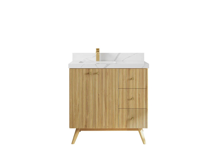 Pasadena Teak Wood 36 in. W x 22 in. D Left Offset Sink Bathroom Vanity - photo 7