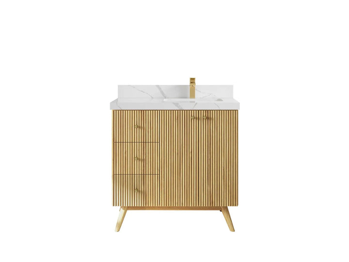 Pasadena Teak Wood 36 in. W x 22 in. D Right Offset Sink Bathroom Vanity - photo 7