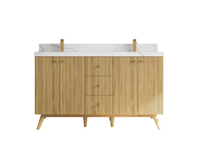 Pasadena Teak Wood 60 in. W x 22 in. D Double Sink Bathroom Vanity