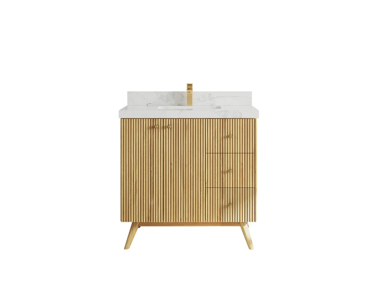 Pasadena Teak Wood 36 in. W x 22 in. D Center Sink Bathroom Vanity