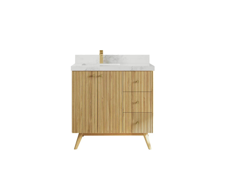 Pasadena Teak Wood 36 in. W x 22 in. D Left Offset Sink Bathroom Vanity - photo 9
